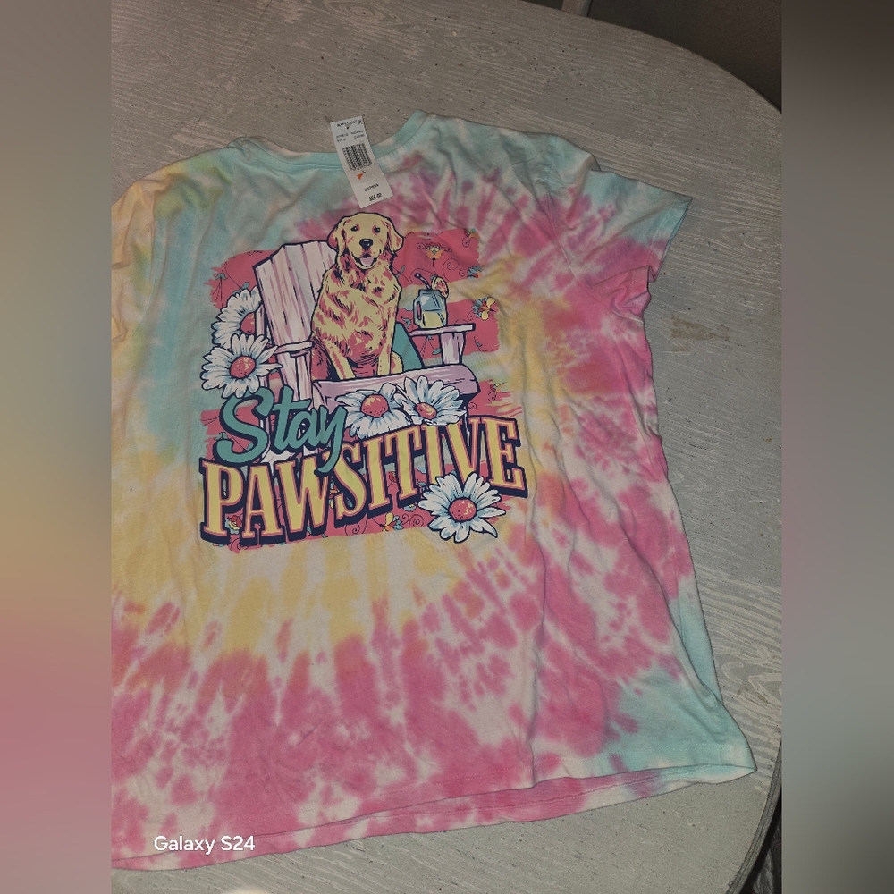 Womens L Benny & Belle Tie Dye Dog Sourhern Tee T-shirt New Nwt